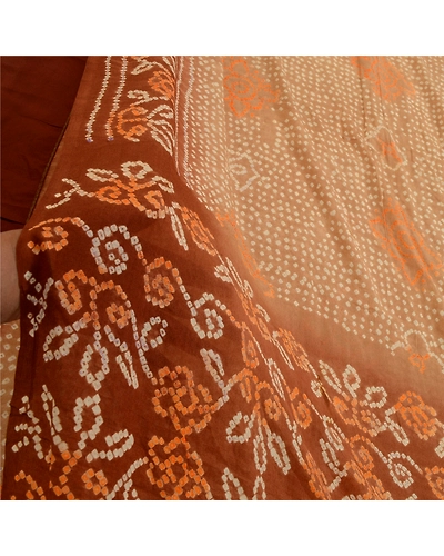 Sanskriti Vintage Sarees Brown Bandhani Printed Pure Silk Sari Soft Craft Fabric, PR-64419-Brown-Pure Silk-6