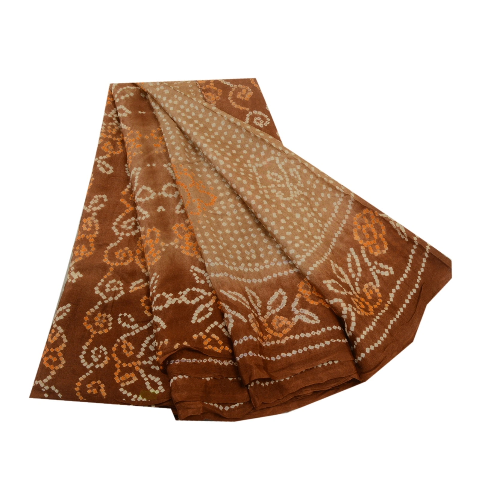 Sanskriti Vintage Sarees Brown Bandhani Printed Pure Silk Sari Soft Craft Fabric, PR-64419-Brown-Pure Silk-7