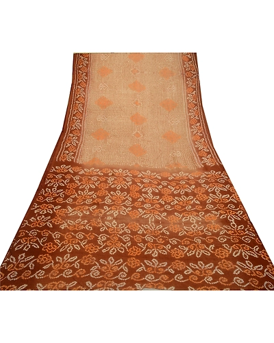 Sanskriti Vintage Sarees Brown Bandhani Printed Pure Silk Sari Soft Craft Fabric, PR-64419-Brown-Pure Silk-8