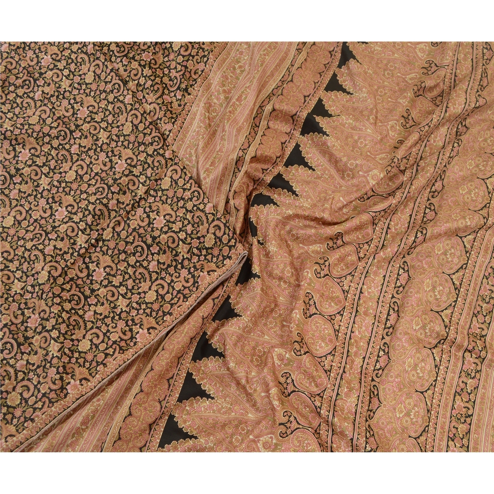 Sanskriti Vintage Sarees Indian Black Printed Pure Silk Sari Soft Craft Fabric, PR-64437-Black-Pure Silk-1