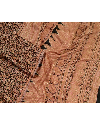 Sanskriti Vintage Sarees Indian Black Printed Pure Silk Sari Soft Craft Fabric, PR-64437-Black-Pure Silk-2