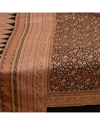 Sanskriti Vintage Sarees Indian Black Printed Pure Silk Sari Soft Craft Fabric, PR-64437-Black-Pure Silk-3