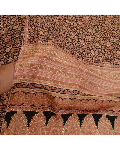 Sanskriti Vintage Sarees Indian Black Printed Pure Silk Sari Soft Craft Fabric, PR-64437-Black-Pure Silk-5
