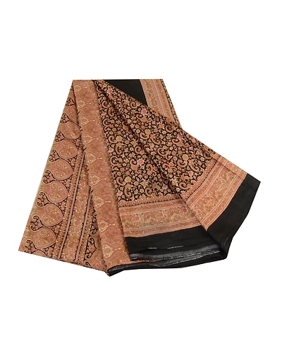Sanskriti Vintage Sarees Indian Black Printed Pure Silk Sari Soft Craft Fabric, PR-64437-Black-Pure Silk-6