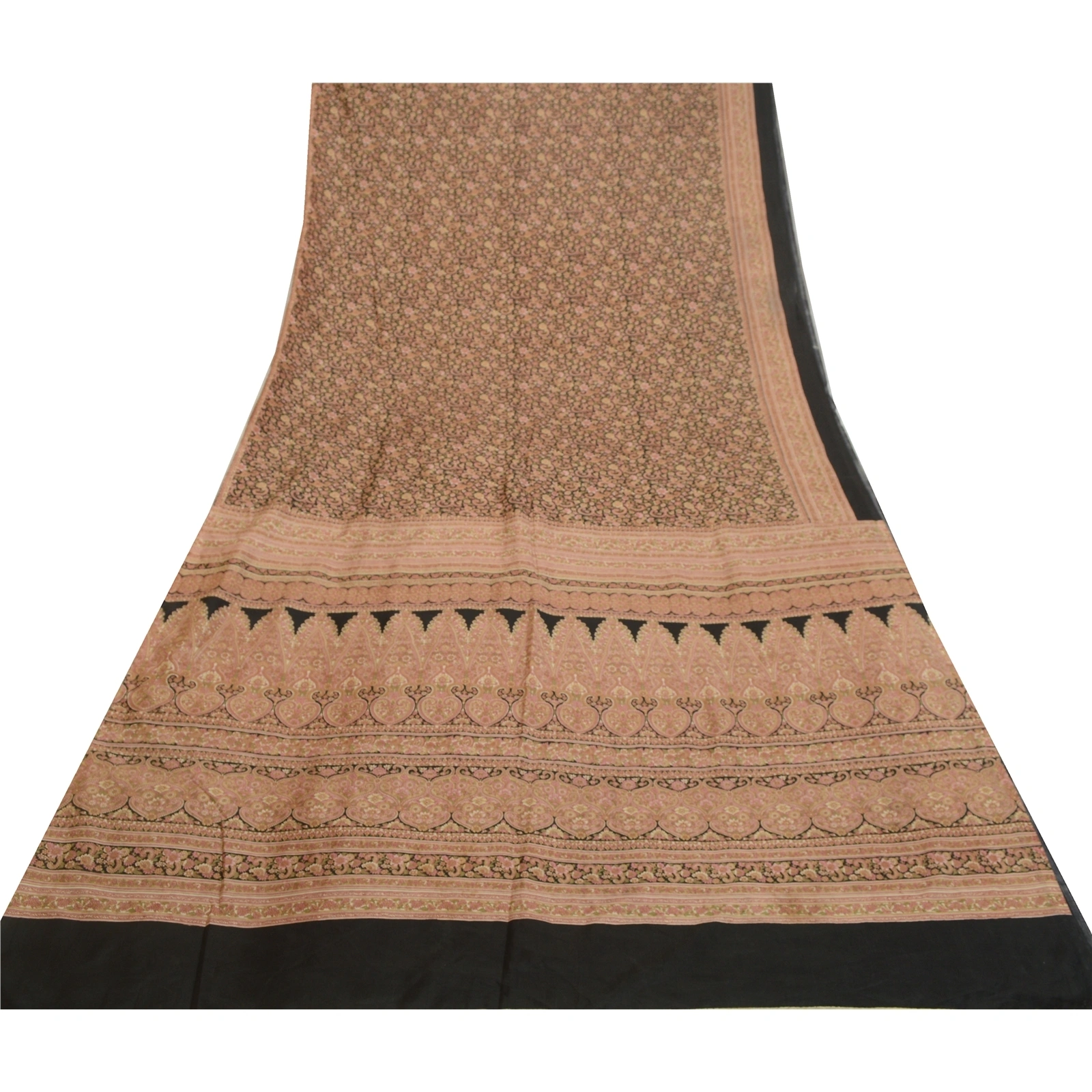 Sanskriti Vintage Sarees Indian Black Printed Pure Silk Sari Soft Craft Fabric, PR-64437-Black-Pure Silk-7