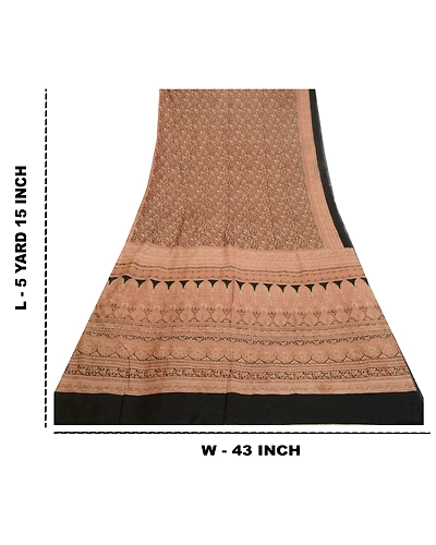 Sanskriti Vintage Sarees Indian Black Printed Pure Silk Sari Soft Craft Fabric, PR-64437-Black-Pure Silk-8