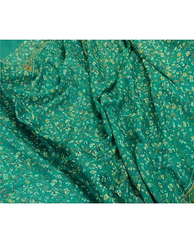 Sanskriti Vintage Sarees Green &amp; Pink Zari Border Printed Pure Silk Sari Fabric, PR-64447-Green &amp; Pink-Pure Silk-6
