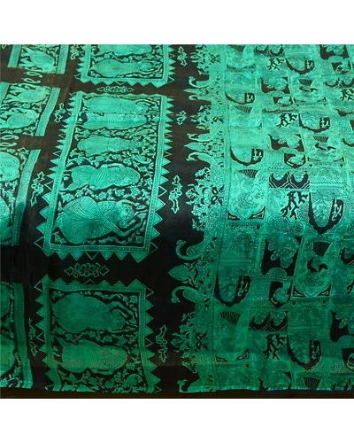 Sanskriti Vintage Sarees Black-Green Animal Women Printed Pure Silk Sari Fabric, PR-64468-Black &amp; Green-Pure Silk-3