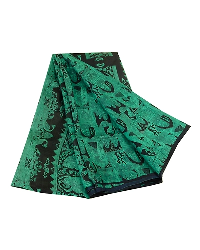 Sanskriti Vintage Sarees Black-Green Animal Women Printed Pure Silk Sari Fabric, PR-64468-Black &amp; Green-Pure Silk-7