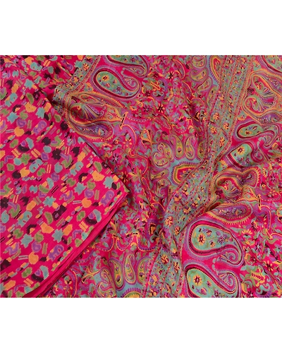 Sanskriti Vintage Sarees Pink Animal Floral Printed Pure Silk Sari Craft Fabric, PR-64469-Pink-Pure Silk-1