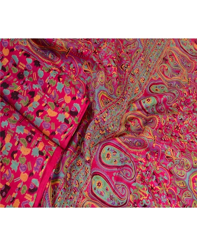 Sanskriti Vintage Sarees Pink Animal Floral Printed Pure Silk Sari Craft Fabric, PR-64469-Pink-Pure Silk-2