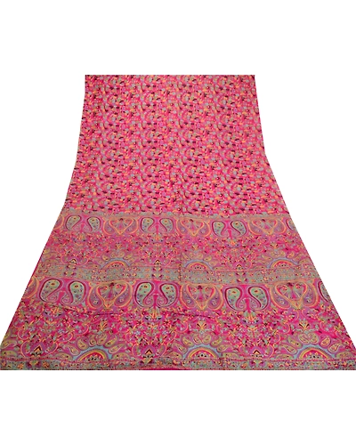 Sanskriti Vintage Sarees Pink Animal Floral Printed Pure Silk Sari Craft Fabric, PR-64469-Pink-Pure Silk-8