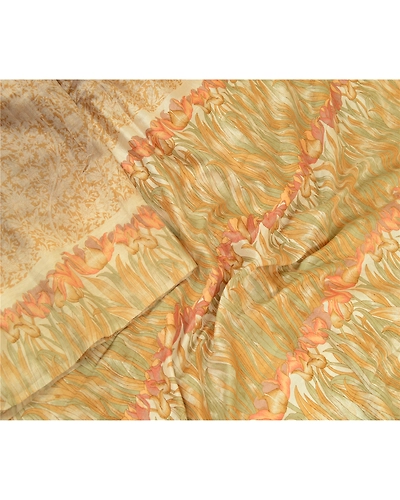 Sanskriti Vintage Sarees From India Brown Pure Silk Printed Sari Craft Fabric, PR-64471-Brown-Pure Silk-1