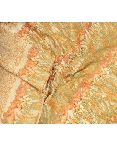 Sanskriti Vintage Sarees From India Brown Pure Silk Printed Sari Craft Fabric, PR-64471-Brown-Pure Silk-2