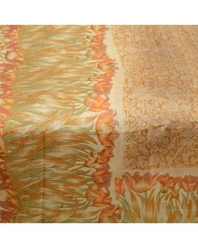 Sanskriti Vintage Sarees From India Brown Pure Silk Printed Sari Craft Fabric, PR-64471-Brown-Pure Silk-3