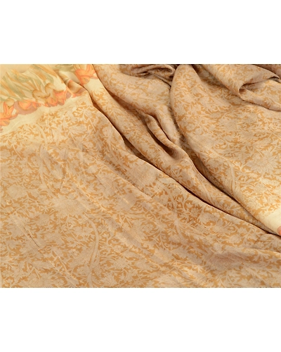 Sanskriti Vintage Sarees From India Brown Pure Silk Printed Sari Craft Fabric, PR-64471-Brown-Pure Silk-6