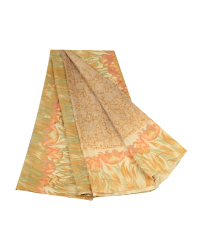 Sanskriti Vintage Sarees From India Brown Pure Silk Printed Sari Craft Fabric, PR-64471-Brown-Pure Silk-7