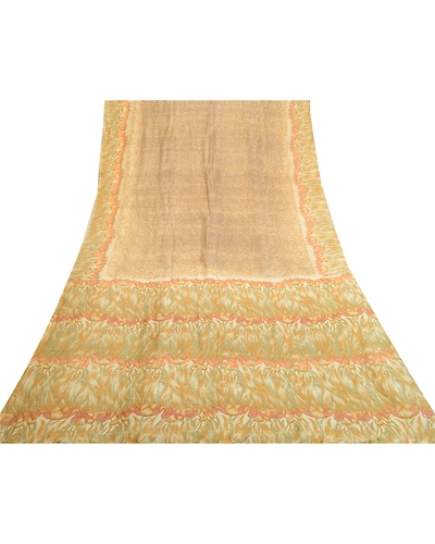 Sanskriti Vintage Sarees From India Brown Pure Silk Printed Sari Craft Fabric, PR-64471-Brown-Pure Silk-8
