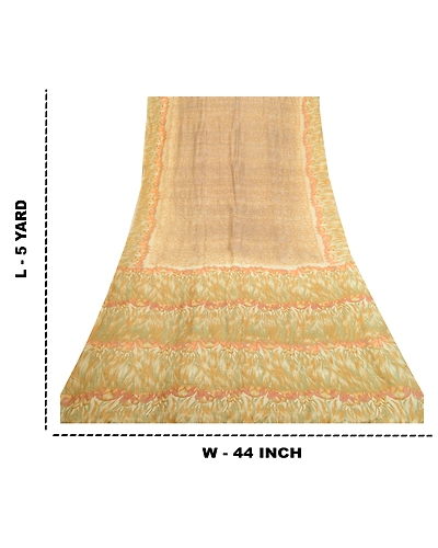Sanskriti Vintage Sarees From India Brown Pure Silk Printed Sari Craft Fabric, PR-64471-Brown-Pure Silk-9