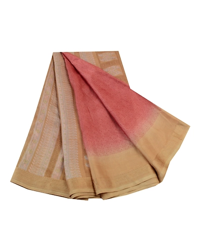 Sanskriti Vintage Sarees Pink-Brown Pure Silk Geometric Print Sari Craft Fabric, PR-64480-Pink &amp; Brown-Pure Silk-8