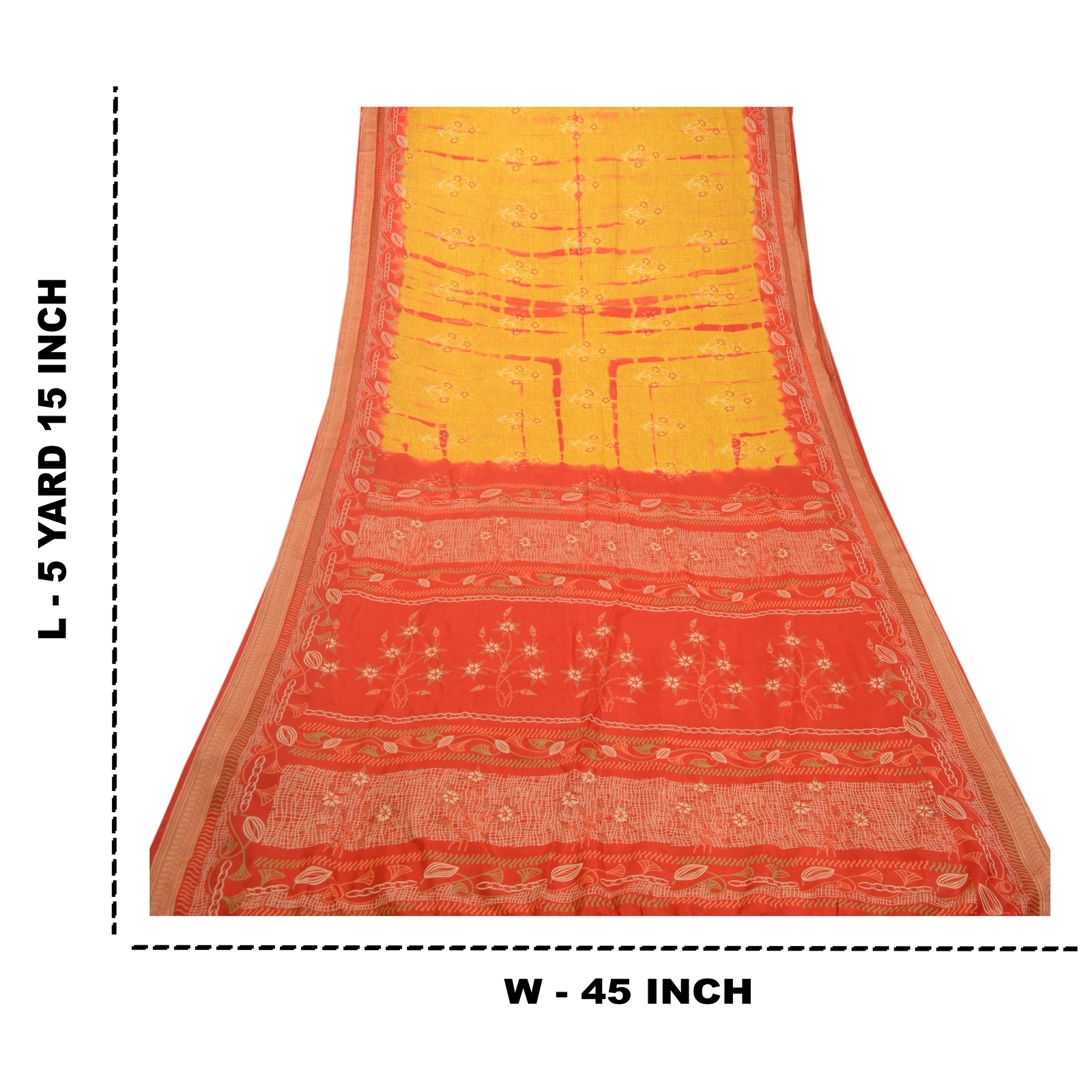 Sanskriti Vintage Sarees Yellow &amp; Red Tie-Dye 100% Pure Silk Printed Sari Fabric, PR-64482-Yellow &amp; Red-Pure Silk-9