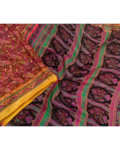 Sanskriti Vintage Sarees Orange Indian Pure Silk Printed Woven Sari Craft Fabric, PR-64485-Orange-Pure Silk-1