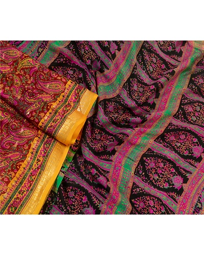Sanskriti Vintage Sarees Orange Indian Pure Silk Printed Woven Sari Craft Fabric, PR-64485-Orange-Pure Silk-2