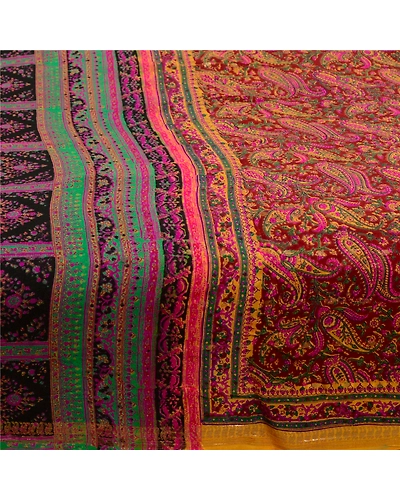 Sanskriti Vintage Sarees Orange Indian Pure Silk Printed Woven Sari Craft Fabric, PR-64485-Orange-Pure Silk-3