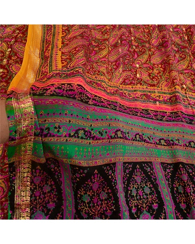 Sanskriti Vintage Sarees Orange Indian Pure Silk Printed Woven Sari Craft Fabric, PR-64485-Orange-Pure Silk-5