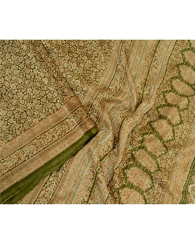 Sanskriti Vintage Sarees Green Indian Printed 100% Pure Silk Sari Craft Fabric, PR-64499-Green-Pure Silk-2