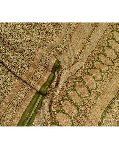 Sanskriti Vintage Sarees Green Indian Printed 100% Pure Silk Sari Craft Fabric, PR-64499-Green-Pure Silk-3