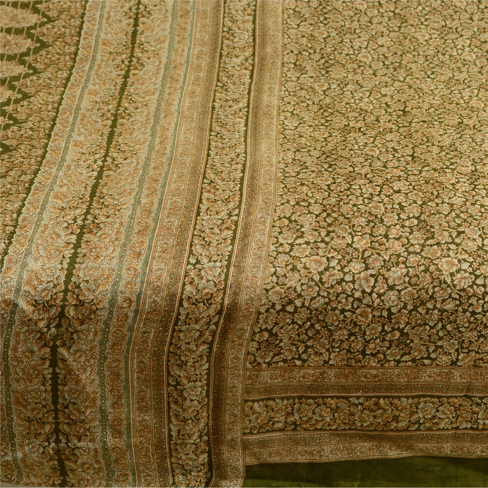 Sanskriti Vintage Sarees Green Indian Printed 100% Pure Silk Sari Craft Fabric, PR-64499-Green-Pure Silk-4