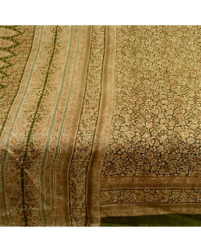 Sanskriti Vintage Sarees Green Indian Printed 100% Pure Silk Sari Craft Fabric, PR-64499-Green-Pure Silk-4