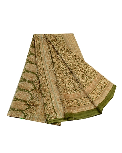 Sanskriti Vintage Sarees Green Indian Printed 100% Pure Silk Sari Craft Fabric, PR-64499-Green-Pure Silk-7