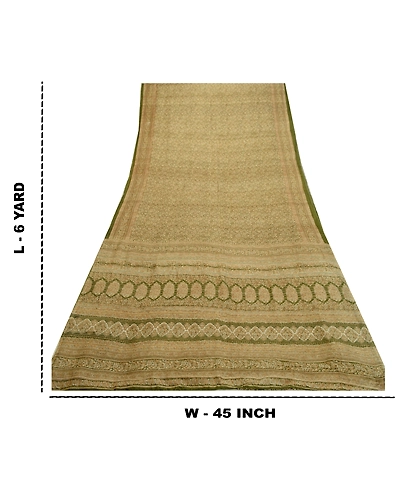 Sanskriti Vintage Sarees Green Indian Printed 100% Pure Silk Sari Craft Fabric, PR-64499-Green-Pure Silk-9