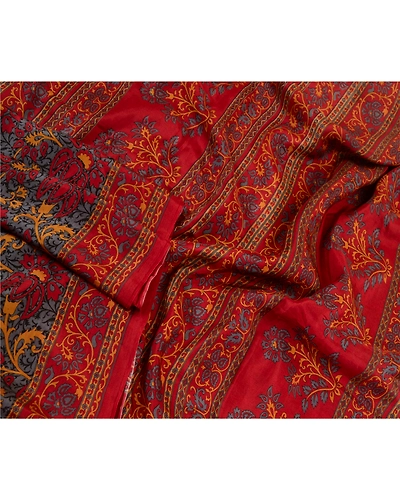 Sanskriti Vintage Sarees Red-Gray From India Pure Silk Printed Sari Craft Fabric, PR-64512-Red &amp; Gray-Pure Silk-4