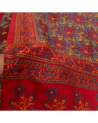 Sanskriti Vintage Sarees Red-Gray From India Pure Silk Printed Sari Craft Fabric, PR-64512-Red &amp; Gray-Pure Silk-8