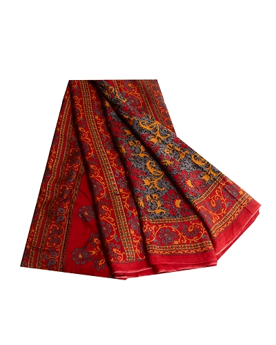 Sanskriti Vintage Sarees Red-Gray From India Pure Silk Printed Sari Craft Fabric, PR-64512-Red &amp; Gray-Pure Silk-10