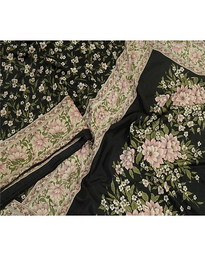 Sanskriti Vintage Sarees Black From India Pure Silk Printed Sari Craft Fabric, PR-64514-Black-Pure Silk-4