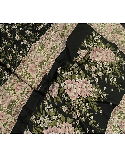 Sanskriti Vintage Sarees Black From India Pure Silk Printed Sari Craft Fabric, PR-64514-Black-Pure Silk-5