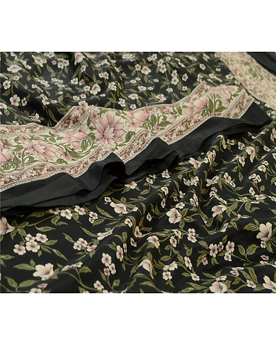 Sanskriti Vintage Sarees Black From India Pure Silk Printed Sari Craft Fabric, PR-64514-Black-Pure Silk-6