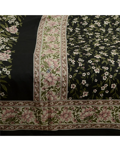 Sanskriti Vintage Sarees Black From India Pure Silk Printed Sari Craft Fabric, PR-64514-Black-Pure Silk-7
