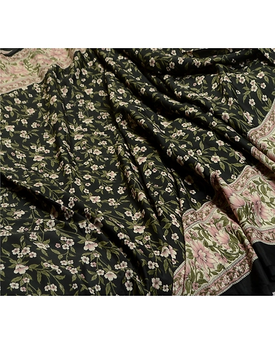 Sanskriti Vintage Sarees Black From India Pure Silk Printed Sari Craft Fabric, PR-64514-Black-Pure Silk-10