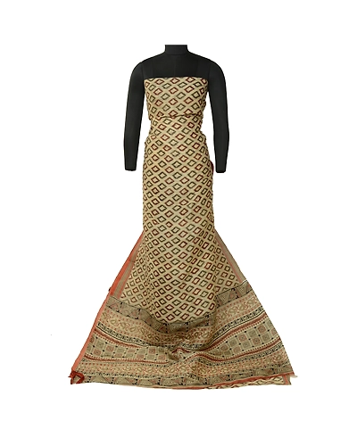 Sanskriti Vintage Sarees Ivory 100% Pure Silk Printed Sari Floral Craft Fabric, PR-64545-Ivory-Pure Silk-2