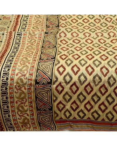 Sanskriti Vintage Sarees Ivory 100% Pure Silk Printed Sari Floral Craft Fabric, PR-64545-Ivory-Pure Silk-6