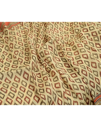 Sanskriti Vintage Sarees Ivory 100% Pure Silk Printed Sari Floral Craft Fabric, PR-64545-Ivory-Pure Silk-9