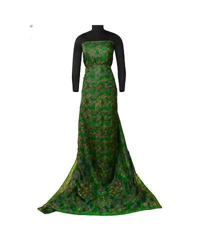 Sanskriti Vintage Sarees Green Zari Border Pure Silk Printed Sari Craft Fabric, PR-64547-Green-Pure Silk-2