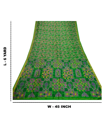 Sanskriti Vintage Sarees Green Zari Border Pure Silk Printed Sari Craft Fabric, PR-64547-Green-Pure Silk-12