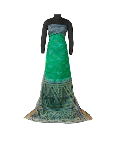 Sanskriti Vintage Sarees Green &amp; Gray Pure Silk Printed Sari Floral Craft Fabric, PR-64555-Green &amp; Gray-Pure Silk-1