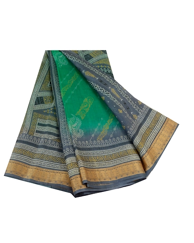 Sanskriti Vintage Sarees Green &amp; Gray Pure Silk Printed Sari Floral Craft Fabric, PR-64555-Green &amp; Gray-Pure Silk-10